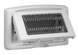 WEATHERPROOF IP55 RATED PANEL MOUNT COVER (*) WITH TRANSPARENT LIFT LID. ACCEPTS 67.5mmX45mm, 45mmX45mm, 22.5mmX45mm MODULAR SIZE DEVICES. GRAY.

<br><font color="yellow">Notes: </font> 
<br><font color="yellow">*</font> (*) Weatherproof cover has flexible transparent membrane insert that allows switches, GFCI/RCD & overload circuit breakers to be turned ON / OFF when cover is closed.