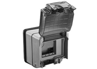 WEATHERPROOF IP66 RATED SURFACE MOUNT 1 GANG (EXTRA DEEP WALL BOX) WITH TRANSPARENT LIFT LID COVER. ACCEPTS 22.5mmX45mm, 45mmX45mm MODULAR SIZE DEVICES. GRAY.
<br><font color="yellow">Notes: </font>
<BR><font color="yellow">*</font> View Modular European, British, International Outlets / Switches. <a href="https://www.internationalconfig.com/modular_electrical_devices.asp" style="text-decoration: none">[ Entire Modular Device Series ]</a> 
<br><font color="yellow">*</font> Not for use with #74452X45 circuit breaker.