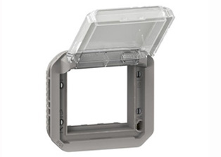 WEATHERPROOF MODULAR DEVICE MOUNTING FRAME / COVER, IP55 RATED, TRANSPARENT LIFT LID COVER, DESIGNED TO BE INSTALLED IN MODULAR DEVICE SURFACE MOUNT BOXES, FLUSH MOUNT WALL BOXES AND PANEL MOUNT FRAMES. GRAY. 

<br><font color="yellow">Notes: </font> 
<br><font color="yellow">*</font> # 69580LX45 device mounting frame / cover, accepts 45mmX45mm & 22.5mmX45mm modular size outlets, switches and related devices. <a href="https://www.internationalconfig.com/modular_electrical_devices.asp" style="text-decoration: none">[ Modular Devices ]</a>
<br><font color="yellow">*</font> Operating temp. range = -10C to +40C. Storage temp. range = -25C to +60C. UV Protected, Halogen free.

<BR><font color="yellow">*</font> View European, British, International Outlets / Switches. <a href="https://www.internationalconfig.com/modular_electrical_devices.asp" style="text-decoration: none">[ Entire Modular Device Series ]</a>
