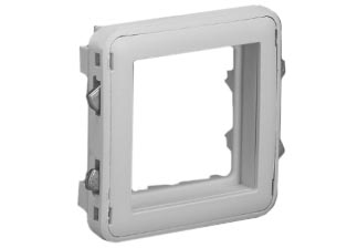 MODULAR DEVICE MOUNTING FRAME / COVER, IP20 RATED, DESIGNED TO BE INSTALLED IN MODULAR DEVICE SURFACE MOUNT BOXES, FLUSH MOUNT WALL BOXES AND PANEL MOUNT FRAMES. GRAY. 

<br><font color="yellow">Notes: </font> 
<br><font color="yellow">*</font> # 69582X45 mounting frame / cover, accepts 45mmX45mm & 22.5mmX45mm modular size outlets, switches and related devices.

<BR><font color="yellow">*</font> View European, British, International Outlets / Switches. <a href="https://www.internationalconfig.com/modular_electrical_devices.asp" style="text-decoration: none">[ Entire Modular Device Series ]</a>


<br><font color="yellow">*</font> Not for use with # 70100X45-IT, 74600X45, 685041X45, 685042X45 outlets, # 79512X45 switch.
 