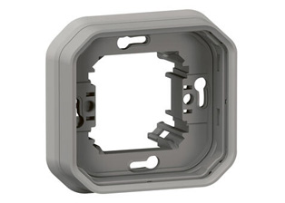 PANEL MOUNT OR WALL BOX MOUNT MODULAR DEVICE FRAME, ONE GANG, IP55 RATED. GRAY.
<br><font color="yellow">Notes: </font> 

<br><font color="yellow">*</font> Mounting frame accepts 22.5mmX45mm & 45mmX45mm modular size devices. <a href="https://www.internationalconfig.com/modular_electrical_devices.asp" style="text-decoration: none">[ Modular Devices ]</a>

<br><font color="yellow">*</font> Mounts on 60mm (60.3mm) centers. View # 77190-PM, 77190, 72350X35D, 72350X47D wall box series.

<BR><font color="yellow">*</font> View IP20 Rated Cover / Mounting Frame. <a href="https://internationalconfig.com/icc6.asp?item=69582LX45" style="text-decoration: none"> [ IP20 Device Cover ]</a> 
<br><font color="yellow">*</font> For IP20 applications: Use one # 69582LX45 inert with # 69681LX45.
  
<BR><font color="yellow">*</font> View IP55 Rated Weatherproof Cover / Mounting Frame. <a href="https://internationalconfig.com/icc6.asp?item=69580LX45" style="text-decoration: none"> [ IP55 Device Cover ]</a>

<br><font color="yellow">*</font> For IP55 Weatherproof applications: Use one # 69580LX45 lift lid weatherproof cover insert with # 69681LX45. 

<br><font color="yellow">*</font> Panel mounting 69681LX45 frame requires one 69597LX45. 

<a href="https://internationalconfig.com/icc6.asp?item=69597LX45" style="text-decoration: none"> [ Panel Mount base ]</a>

<br><font color="yellow">*</font> Operating temp. range = -10C to +40C. Storage temp. range = -25C to +60C. UV Protected, Halogen free.
<BR><font color="yellow">*</font> View European, British, International Outlets / Switches. <a href="https://www.internationalconfig.com/modular_electrical_devices.asp" style="text-decoration: none">[ Entire Modular Device Series ]</a>