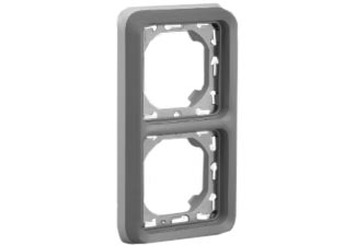 PANEL MOUNT OR WALL BOX MOUNT, VERTICAL TWO GANG MODULAR DEVICE FRAME, IP55 RATED. GRAY.

<br><font color="yellow">Notes: </font> 
<br><font color="yellow">*</font> For flush wall box mount installations use box #77190-D.
<br><font color="yellow">*</font> For IP55 weatherproof applications: Use two #69580X45 modular device lift lid weatherproof covers with #69685X45.
<br><font color="yellow">*</font> For IP20 applications: Use two #69582X45 modular device support frames with #69685x45.
<br><font color="yellow">*</font> Both #69580X45 & #69582X45 accept 45mmX45mm & 22.5mmX45mm modular outlets, switches and related devices listed below under related products.