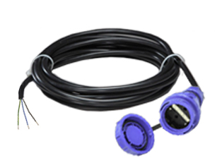 EUROPEAN SCHUKO, GERMAN WATERTIGHT 25 FOOT EXTENSION CORD, 16 AMPERE-250 VOLT, H07RN-F 2.5mm RUBBER CORDAGE, IP68 WATERTIGHT CONNECTOR TYPE F CEE 7/3 (EU1-16R), 2 POLE-3 WIRE GROUNDING (2P+E). BLUE.
<br><font color="yellow">Length: 7.6 METERS (25 FEET)</font>  
<br><font color="yellow">Notes: </font>
<br><font color="yellow">*</font><font color="orange">Custom lengths / designs available.</font>
<br><font color="yellow">*</font> Extension Cord Locks onto European Schuko German IP68 Watertight Panel Mount Power Inlet # <a href="https://internationalconfig.com/icc6.asp?item=71442" style="text-decoration: none">71442</a>.

<br><font color="yellow">*</font> Extension Cord Locks onto European Schuko German IP67 Watertight Power Strip # <a href="https://internationalconfig.com/icc6.asp?item=71449" style="text-decoration: none">71449</a>.

<br><font color="yellow">*</font> France / Belgium Watertight extension cords available. View  # <a href="https://internationalconfig.com/icc6.asp?item=71025" style="text-decoration: none">71025</a>.

<BR><font color="yellow">*</font> Material: Nylon, Temp. Range = -5C to +40C.<br><font color="yellow">*</font> Watertight IP68 European Schuko, German outlets, plugs, connectors listed below in related products. Scroll down to view. 