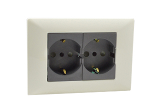 EUROPEAN SCHUKO, ITALY, CHILE, SOUTH AMERICA 16/10 AMPERE-250 VOLT CEE 7/3 DUPLEX OUTLET, TYPE F, L (EU1-16R / IT1-10R), SHUTTERED CONTACTS, 2 POLE-3 WIRE GROUNDING (2P+E). WHITE / DARK GRAY.  

<br><font color="yellow">Notes: </font> 
 <br><font color="yellow">*</font> Mounts on American 2x4 wall boxes or panel mount.
<br><font color="yellow">*</font> Weatherproof IP55 rated cover # 84202-WP available.
<br><font color="yellow">*</font> Accepts European Schuko Type C, E, F, CEE 7, CEE 7/4, CEE 7/7 Plugs, Europlug & Italy, Chile Type L 10 Amp. Plugs.
<br><font color="yellow">*</font> Outlet terminal screws torque = 0.5Nm.
<br><font color="yellow">*</font> European Outlets, RCBO/RCD Sockets, Plugs, PDU Strips, Power Cords listed below. Scroll down to view.
