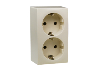 EUROPEAN "SCHUKO" CEE 7/3 TYPE F (EU1-16R) 16 AMPERE-250 VOLT SURFACE MOUNT DUPLEX OUTLET, 2 POLE-3 WIRE GROUNDING (2P+E). IVORY.

<br><font color="yellow">Notes: </font> 
<br><font color="yellow">*</font> Use #1492-008 base plate when mounting to metal panels.
<br><font color="yellow">*</font> Mounts Vertically or Horizontally.
 <br><font color="yellow">*</font> European "Schuko" connectors, plugs, inlets, outlets, GFCI/RCD sockets, power strips, power cords, plug adapters listed below in related products. Scroll down to view.
