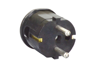 EUROPEAN SCHUKO, GERMANY, FRANCE, BELGIUM 16 AMPERE-250 VOLT CEE 7/7 DIN 49441 TYPE E, F ANGLE PLUG (4.8 mm DIA. PINS) (EU1-16P), IP20 RATED, 2 POLE-3 WIRE GROUNDING (2P+E), MAX. CORD O.D. = 8.5mm (0.335"). BLACK. 

<br><font color="yellow">Notes: </font> 
<br><font color="yellow">*</font> European Schuko "locking plug" #70341-N listed below. Prevents accidental disconnects.
<br><font color="yellow">*</font> European "Schuko" connectors, plugs, inlets, outlets, GFCI/RCD sockets, power strips, power cords, plug adapters listed below in related products. Scroll down to view.