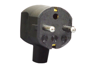 EUROPEAN SCHUKO 16 AMPERE-250 VOLT ANGLE PLUG, IP20, CEE 7/7 TYPE E, F (EU1-16P), 4.8mm DIA. PINS, 2 POLE-3 WIRE GROUNDING (2P+E), MAX. CORD O.D. = 10mm (0.394"), PA6 NYLON. BLACK.

<br><font color="yellow">Notes: </font> 
<br><font color="yellow">*</font> Terminal torque: L/N = 0.4Nm, PE (Earth) = 0.6Nm.
<br><font color="yellow">*</font> Conductor strip length: L/N = 25mm, PE (Earth) = 40mm.
<br><font color="yellow">*</font> Nylon (PA)Temp. rating = -40�C to +75�C. 
 <br><font color="yellow">*</font> VDE Minimum Temp. rating = -5�C to +35�C.

<BR><font color="yellow">*</font> European Schuko "Locking Plugs" # 71441, # 70341-N are listed below. Prevents accidental disconnect.

  <br><font color="yellow">*</font> Schuko plugs, outlets, In-line connectors, PDU socket strips, power cords, adapters are listed below in related products. Scroll down to view.