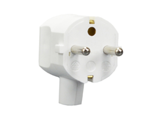 EUROPEAN SCHUKO 16 AMPERE-250 VOLT ANGLE PLUG, IP20, CEE 7/7 TYPE E, F (EU1-16P), 4.8mm DIA. PINS, 2 POLE-3 WIRE GROUNDING (2P+E), MAX. CORD O.D. = 10mm (0.394"), PA6 NYLON. WHITE.

<br><font color="yellow">Notes: </font> 
<br><font color="yellow">*</font> Terminal torque: L/N = 0.4Nm, PE (Earth) = 0.6Nm.
<br><font color="yellow">*</font> Conductor strip length: L/N = 25mm, PE (Earth) = 40mm.
<br><font color="yellow">*</font> Nylon (PA)Temp. rating = -40�C to +75�C. 
 <br><font color="yellow">*</font> VDE Minimum Temp. rating = -5�C to +35�C. 
 <br><font color="yellow">*</font> Schuko plugs, outlets, In-line connectors, PDU socket strips, power cords, adapters are listed below in related products. Scroll down to view.