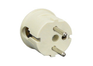 EUROPEAN SCHUKO, GERMANY, FRANCE, BELGIUM 16 AMPERE-250 VOLT CEE 7/7 (EU1-16P) DIN 49441 TYPE E, F ANGLE PLUG, 4.0mm DIA. PINS, IP20 RATED, 2 POLE-3 WIRE GROUNDING (2P+E), MAX. CORD O.D. = 10mm (0.394"). WHITE.