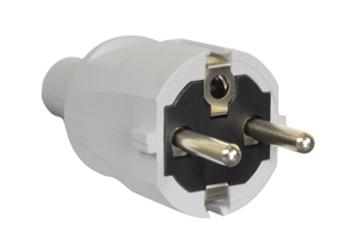 EUROPEAN SCHUKO, GERMANY, FRANCE, BELGIUM, RUSSIA 16 AMPERE-250 VOLT CEE 7/7 (EU1-16P) TYPE E, F PLUG, 4.8mm DIA. PINS, IP20 RATED, 2 POLE-3 WIRE GROUNDING (2P+E), IMPACT RESISTANT, O.D. CORD GRIP = 10.4mm (0.409"). GRAY. 

<br><font color="yellow">Notes: </font> 
<br><font color="yellow">*</font> Terminals accept 0.75mm-1.5mm conductors.
<br><font color="yellow">*</font> Screw torques: Terminals = 0.5Nm-0.8Nm., Strain relief = 0.5Nm, Housing = 0.5Nm.
<br><font color="yellow">*</font> Operating temp. = -15�C to +35�C.
<br><font color="yellow">*</font> Storage temp. = -15�C to +60�C.
<br><font color="yellow">*</font> Materials = PVC, PA.
<br><font color="yellow">*</font> European Schuko "locking plug" #70341-N is listed below. Prevents accidental disconnects.
<br><font color="yellow">*</font> Schuko plugs, outlets, In-line connectors, PDU socket strips, power cords, adapters are listed below in related products. Scroll down to view.
 