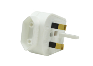 BRITISH, UK, UNITED KINGDOM 3 AMPERE-250 VOLT <font color="yellow"> TYPE G </font> PLUG ADAPTER. MATES EUROPEAN CEE 7/16 "EUROPLUGS" WITH BRITISH, UK, UNITED KINGDOM BS 1363A (UK1-13R) OUTLETS, FUSED 3 AMPERE. WHITE.

<br><font color="yellow">Notes: </font> 
<br><font color="yellow">*</font> Europlug plug when inserted into #70155 is a permanent connection and cannot be removed.
<br><font color="yellow">*</font> Non-grounding (2 pole-2 wire).
<br><font color="yellow">*</font> Material: Polyamide 6.
<br><font color="yellow">*</font> View related products list below for country specific plug adapters & universal European, international, worldwide plug adapters for all Countries.

 
