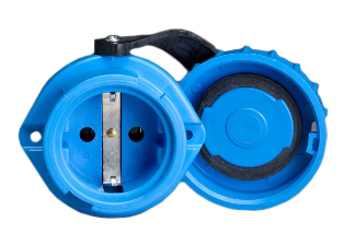 EUROPEAN SCHUKO LOCKING (*) 16 AMPERE-250 VOLT CEE 7/3 (EU1-16R) TYPE E, F, IP66 / IP68 WATERTIGHT OUTLET (WITH GASKET), PANEL OR WALL BOX MOUNT, SHUTTERED CONTACTS, 2 POLE-3 WIRE GROUNDING (2P+E). BLUE.

<br><font color="yellow">Notes: </font> 
<br><font color="yellow">*</font> (*) Locking and watertight when connected with #70341-N, #71341, #71441 Plugs. Twist type locking collar locks and seals connection. Prevents accidental disconnects.
<br><font color="yellow">*</font> Temp. range = -5�C to +35�C.
<br><font color="yellow">*</font> Wall plate #97125-WP available for mounting #70300-A outlet on American 2x4 wall boxes. #70300-A outlets IP66, IP68 watertight rating not maintained when used with #97125-WP.
<br><font color="yellow">*</font> France / Belgium IP66, IP68, locking / watertight outlets, plugs, connectors and IP44, IP54 International / Worldwide panel mount / wall box mount power outlets for all countries are listed below in related products. Scroll down to view.

 