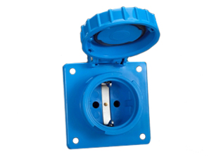EUROPEAN SCHUKO LOCKING (*) 16 AMPERE-250 VOLT CEE 7/3 (EU1-16R) TYPE E, F, IP66 / IP68 WATERTIGHT OUTLET (WITH  GASKET), PANEL OR WALL BOX MOUNT, 2 POLE-3 WIRE GROUNDING (2P+E). BLUE.

<br><font color="yellow">Notes: </font> 
<br><font color="yellow">*</font> Operating temp. = -30�C to +40�C.
<br><font color="yellow">*</font> Storage temp. = -40�C to +80�C.
<br><font color="yellow">*</font> Screw torques: Terminals = 0.5Nm, Housing = 0.8Nm.
<br><font color="yellow">*</font> Material = PTB
<br><font color="yellow">*</font> (*) Locking and watertight when connected with #70341-N, #71341, #71441 Plugs. Twist type locking collar locks and seals connection. Prevents accidental disconnects.
<br><font color="yellow">*</font> Surface mount = Use #70325, 70235A wall boxes listed below in related products.
<br><font color="yellow">*</font> European, France, Belgium IP66, IP68, locking / watertight outlets, plugs, connectors and IP44, IP54 International / Worldwide panel mount / wall box mount power outlets for all countries are listed below in related products. Scroll down to view.