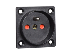 FRANCE, BELGIUM CEE 7/5 TYPE E 16 AMPERE-250 VOLT (FR1-16R) PANEL MOUNT OUTLET (50mmX50mm SIZE), 2 POLE-3 WIRE GROUNDING (2P+E), SHUTTERED CONTACTS, IP20 RATED, SCREW/CLAMP TYPE TERMINALS. BLACK.

<br><font color="yellow">Notes: </font> 
<br><font color="yellow">*</font> Recommended line, neutral and PE ground terminal torque = 0.5Nm.
<br><font color="yellow">*</font> France, Belgium "locking" outlets #71125, #71130 available. Prevents accidental disconnects.
<br><font color="yellow">*</font> All CEE 7/7 European "Schuko" type plugs & power cords mate with France / Belgium outlets, sockets, connectors.
<br><font color="yellow">*</font> Requires #97120-BZ wall plate when mounted on American 2x4 wall boxes.
<br><font color="yellow">*</font> France, Belgium plugs, outlets, power cords, connectors, power strips, GFCI sockets listed below in related products. Scroll down to view.

