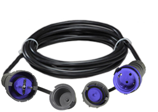 EUROPEAN SCHUKO, GERMAN WATERTIGHT 25 FOOT EXTENSION CORD, 16 AMPERE-250 VOLT, H07RN-F 2.5mm RUBBER CORDAGE, IP68 WATERTIGHT PLUG CEE 7/4 TYPE F (EU1-16P), IP68 CONNECTOR TYPE F CEE 7/3 (EU1-16R), 2 POLE-3 WIRE GROUNDING (2P+E). BLUE / GRAY.
<br><font color="yellow">Length: 7.6 METERS (25 FEET)</font>  
<br><font color="yellow">Notes: </font>
<br><font color="yellow">*</font><font color="orange">Custom lengths / designs available.</font>

<br><font color="yellow">*</font> Extension Cord Locks onto European Schuko German IP68 Watertight Panel Mount Power outlets # <a href="https://internationalconfig.com/icc6.asp?item=71446" style="text-decoration: none">71446</a>.
 
<br><font color="yellow">*</font> Extension Cord Locks onto European Schuko German IP67 Watertight Power Strip # <a href="https://internationalconfig.com/icc6.asp?item=71449" style="text-decoration: none">71449</a>.

<br><font color="yellow">*</font> Watertight IP68 European Schuko, German outlets, plugs, connectors listed below in related products. Scroll down to view. 

<br><font color="yellow">*</font> France / Belgium extension cord versions available. View  # <a href="https://internationalconfig.com/icc6.asp?item=71025" style="text-decoration: none">71025</a>.

<BR><font color="yellow">*</font> Material: PA6 (Nylon) Temp. Range:-40C to +80C.    
