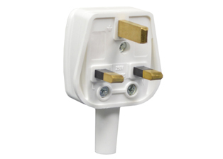 UK, BRITISH, UNITED KINGDOM 13 AMPERE-250 VOLT DOWN ANGLE PLUG (UK1-13P), BS 1363A TYPE G PLUG, IP20, 13 AMPERE FUSED, 2 POLE-3 WIRE GROUNDING (2P+E), NYLON (HIGH IMPACT RESISTANT). WHITE. 

<br><font color="yellow">Notes: </font> 
<br><font color="yellow">*</font> Max. Cord O.D. = 0.335" (8.5mm)
<br><font color="yellow">*</font> Terminal screw torque = 0.5Nm, Cord grip screw torque = 0.8Nm, Housing screw torque = 0.5Nm.
<br><font color="yellow">*</font> Operating temp. = -5�C to +40�C. �25�C @ 25 h.
<br><font color="yellow">*</font> Material = Polyamide 6.
<br><font color="yellow">*</font> British, UK Plugs available with 3A, 5A, 10A, 13A fuses.
<br><font color="yellow">*</font> British, United Kingdom plugs, power cords, outlets, power strips, GFCI-RCD receptacles, sockets, connectors, extension cords, plug adapters listed below in related products. Scroll down to view.
 