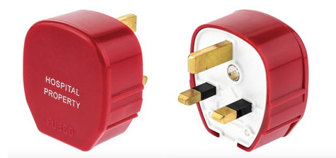 UK, BRITISH, UNITED KINGDOM "HOSPITAL PROPERTY" 13 AMPERE-250 VOLT "IMPACT RESISTANT" ANGLE PLUG (UK1-13P), BS 1363A TYPE G PLUG, 13 AMPERE FUSED, 2 POLE-3 WIRE GROUNDING (2P+E), RED. ASTA, G MARK APPROVED.

<br><font color="yellow">Notes: </font> 
<br><font color="yellow">*</font> Max. cord O.D. = 0.433" (11mm).
<br><font color="yellow">*</font> Red "hospital property" plug applications include general use, dedicated circuits, medical and all other electrical equipment used in hospitals and medical installations.
<br><font color="yellow">*</font> Clear "see-through" plug #72135-CL available. 
<br><font color="yellow">*</font> British, United Kingdom plugs, power cords, outlets, power strips, GFCI-RCD receptacles, sockets, connectors, extension cords, plug adapters listed below in related products. Scroll down to view.

