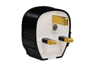 AUDIO-HIFI BRITISH UK PLUG (UK1-13P), 13 AMPERE-250 VOLT, BS 1363A TYPE G PLUG, IMPACT RESISTANT, 13 AMP. FUSE, REWIREABLE DOWN ANGLE PLUG, 2 POLE-3 WIRE GROUNDING (2P+E), TERMINALS ACCEPT 14/3, 16/3, 18/3 AWG. CONDUCTORS, MAX. CORD O.D. = 11mm (0.433") DIA., BLACK.  
