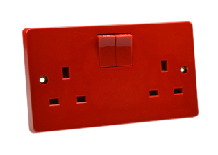 BRITISH, UNITED KINGDOM 13 AMPERE-250 VOLT DUPLEX OUTLET (86mmX146mm Size), (UK1-13R), BS 1363A TYPE G SOCKETS, DOUBLE POLE ON/OFF SWITCHES CONTROL OUTLETS, SHUTTERED CONTACTS, 2 POLE-3 WIRE GROUNDING (2P+E). DARK RED.

<br><font color="yellow">Notes: </font> 
<br><font color="yellow">*</font> Weatherproof Cover available, IP44 Rated # 74790-DX.
<br><font color="yellow">*</font> Weatherproof enclosure available, IP66 Rated # 74790-B2.
<br><font color="yellow">*</font> European wall boxes. # 72355X47D, 72355X35D, 72355X25D, 72355-F, 72365, 72365-RED, 77190-D, series.

<br><font color="yellow">*</font> Applications include General Use and �Dedicated Circuits� in commercial, industrial, hospital or medical installations.
<br><font color="yellow">*</font> Red color plugs #72140-RED, #72140-RED-H (Hospital Property) are listed below. Scroll down to view.
<br><font color="yellow">*</font> British, United Kingdom plugs, power cords, outlets, power strips, GFCI-RCD receptacles, plug adapters listed below in related products. Scroll down to view.
  
