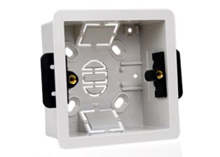 EUROPEAN, INTERNATIONAL, UK, BRITISH, UNITED KINGDOM FLUSH MOUNT ONE GANG WALL BOX <br><font color="yellow">(35mm DEEP)</font>, FLUSH MOUNTS SINGLE OUTLETS & SWITCHES IN SHEET ROCK WALLS OR 1/4"-7/8" INCH THICK PANELS. 

<br><font color="yellow">Notes: </font> 
<BR><font color="yellow">*</font> Accepts 86mmX86mm size Sockets, Outlets, Switches, Devices with 60mm (60.3mm) mounting centers. 

<br><font color="yellow">*</font> Accepts NEMA 5-15R outlets, European , British & <font color="yellow">Universal outlets </font>.  View <a href="https://internationalconfig.com/icc6.asp?item=73551-US" style="text-decoration: none">NEMA 5-15R & Universal Versions</a>

<br><font color="yellow">*</font> Verify mating components depth dimension for compatibility with # 72350-F. Box requires 75mm X 75mm wall / panel cutout.

<br><font color="yellow">*</font> Wall box also accepts International modular type devices. View outlets, switches, GFCI / RCD options. <a href="https://www.internationalconfig.com/modular_electrical_devices.asp" style="text-decoration: none">Modular Devices Link</a>

 <br><font color="yellow">*</font> British, United Kingdom plugs, power cords, outlets, power strips, GFCI-RCD receptacles, sockets, connectors, listed below in related products. Scroll down to view.
 

 
 
  
 
