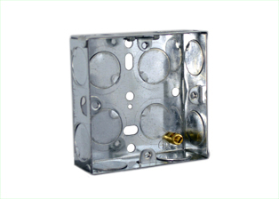 EUROPEAN, INTERNATIONAL, BRITISH, UNITED KINGDOM FLUSH MOUNT STEEL WALL BOX <br><font color="yellow">(25mm DEEP)</font> WITH "EARTH" GROUNDING TERMINAL, 20mm KNOCKOUTS.

<br><font color="yellow">Notes: </font> 
<BR><font color="yellow">*</font> Accepts 86mmX86mm size Sockets, Outlets, Switches, Devices with 60mm (60.3mm) mounting centers. <br><font color="yellow">*</font> Verify mating product(s) depth dimension for compatibility with #72350X25D wall box.
<br><font color="yellow">*</font> Deeper wall boxes available, view #72350X47D, 72350X35D.
<br><font color="yellow">*</font> Surface mount modular device wall boxes available, view part #79235X45, #79230X45 series.
<br><font color="yellow">*</font> British, United Kingdom plugs, power cords, outlets, power strips, GFCI-RCD receptacles, sockets, connectors, extension cords, plug adapters listed below in related products. Scroll down to view.
 
