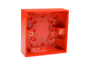 EUROPEAN, INTERNATIONAL, UK, BRITISH, UNITED KINGDOM SURFACE MOUNT ONE GANG WALL BOX. RED. OVERALL BOX HEIGHT (30mm), INTERNAL BOX DEPTH <br><font color="yellow">(25mm DEEP)</font>.

<br><font color="yellow">Notes: </font> 
<BR><font color="yellow">*</font> Accepts 86mmX86mm size Sockets, Outlets, Switches, Devices with 60mm (60.3mm) mounting centers.

<br><font color="yellow">*</font> Applications include general use and �dedicated circuits� in commercial, industrial, hospital or medical installations.
  
<br><font color="yellow">*</font> Verify mating product depth dimension for compatibility with # 72360-RED wall box. 

<br><font color="yellow">*</font> Surface mount modular device <font color="yellow">steel</font>  wall boxes available. View # 79235X45, 79230X45 series.

<br><font color="yellow">*</font> Surface mount modular device <font color="yellow">insulated</font> wall boxes available. View # 680602X45 type. Weatherproof view # 680612X45 type.

 <br><font color="yellow">*</font> British, United Kingdom plugs, power cords, outlets, power strips, GFCI-RCD receptacles, sockets, connectors, listed below in related products. Scroll down to view.
 


























 