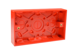 EUROPEAN, INTERNATIONAL, UK, BRITISH, UNITED KINGDOM SURFACE MOUNT WALL BOX. RED. OVERALL BOX HEIGHT (30mm), INTERNAL BOX DEPTH <br><font color="yellow">(25mm DEEP)</font>.

<br><font color="yellow">Notes: </font> 
<br><font color="yellow">*</font> Accepts 86mmX146mm Size Sockets, Outlets, Switches, Devices with 120mm (120.6mm) mounting centers.
<br><font color="yellow">*</font> Applications include general use and �dedicated circuits� in commercial, industrial, hospital or medical installations.
<br><font color="yellow">*</font> Wall box accepts outlets #72316-RED, 72320-RED, 72320-RED-CE, 72320-DP-RED, 72316, 72320, 72320-DP, 72300-D, 72300-DS-10MA.
<br><font color="yellow">*</font> Verify mating product(s) depth dimension for compatibility with #72365-RED wall box.
<br><font color="yellow">*</font> Surface mount modular device wall boxes available, view part #79230X45, #79235X45 series.
<br><font color="yellow">*</font> British, United Kingdom plugs, power cords, outlets, power strips, GFCI-RCD receptacles, sockets, connectors, extension cords, plug adapters listed below in related products. Scroll down to view.