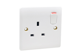 BRITISH, UNITED KINGDOM, SAUDI ARABIA, <font color="yellow">GULF STATES "G MARK" APPROVED</font> 13 AMPERE-250 VOLT OUTLET (UK1-13R), (86mmX86mm Size, BS 1363 TYPE G SOCKET, ON/OFF SINGLE POLE SWITCH, SHUTTERED CONTACTS, 2 POLE-3 WIRE GROUNDING (2P+E). WHITE.

<BR> <font color="yellow"> Notes:</font>
<BR><font color="yellow">*</font> Weatherproof cover available # 74790-A (IP55 rated), Cover accepts & closes over down angle plugs (Not all plug variations).  
<BR><font color="yellow">*</font> Weatherproof enclosure available # 74790-B1 (IP66 rated), Cover closes & locks over down angle plugs (Not all plug variations). <BR><font color="yellow">*</font> European wall boxes. Use # 72350X47D, # 72350X35D, # 72350-F, # 72360, # 72360-RED.
 
<br><font color="yellow">*</font> UK, British BS 1363A plugs, outlets, power cords, socket strips, GFCI (RCD) connectors, plug adapters listed below in related products. Scroll down to view.

 

 