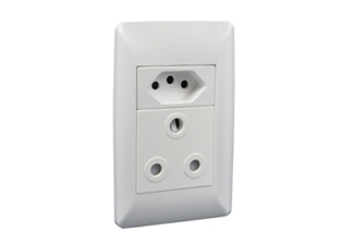 SOUTH AFRICA 16 AMPERE-250 VOLT DUPLEX OUTLET, ZA, SANS 164-2 (SA1-16R) <font color="yellow"> <font color="yellow"> TYPE N </font> </font> SOCKET, 16 AMPERE-250 VOLT SANS 164-1 <font color="yellow"> <font color="yellow"> TYPE M </font> </font> (SA2-16R) SOCKET, SHUTTERED CONTACTS, 2 POLE-3 WIRE GROUNDING (2P+E). WHITE. SABS APPROVED.

<br><font color="yellow">Notes: </font> 
<br><font color="yellow">*</font> Mounts on American / South Africa 2x4 wall boxes.
<br><font color="yellow">*</font> Effective January 2018 all new South Africa electrical installations shall include a minimum of one outlet complying with South Africa Standard SANS 164-2. Outlet accepts South Africa SANS 164-2 type N (3 pin), SANS 164-5 (2 pin) plugs and type C (2 pin) "Europlugs".
<br><font color="yellow">*</font> Plugs, power cords, sockets, switches, mounting frames and wall plates are listed below in related products. Scroll down to view.