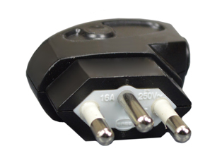 SOUTH AFRICA 16 AMPERE-250 VOLT ANGLE PLUG, SANS 164-2 <font color="yellow"> TYPE N </font>(SA1-16P), 2 POLE-3 WIRE GROUNDING (2P+E), O.D. CORD GRIP = 8mm (0.315") DIA., BLACK. <BR>SABS APPROVED.

<br><font color="yellow">Notes: </font> 
<br><font color="yellow">*</font> Effective January 2018 all new South Africa electrical installations shall include a minimum of one socket - outlet complying with South Africa standard SANS 164-2. Sockets / outlets accept South Africa SANS 164-2 type N (2P+E) 3 pin plugs and European CEE 7/16 "Europlug" (2 pin) plugs.