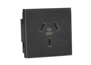 AUSTRALIA, NEW ZEALAND 10 AMPERE-240 VOLT TYPE I OUTLET AS/NZS 4417, AS 3112 (AU1-10R) MODULAR TYPE PANEL/WALL BOX MOUNT, 45mmx45mm SIZE, SHUTTERED CONTACTS, 2 POLE-3 WIRE GROUNDING (2P+E). BLACK.     <br>

<font color="yellow">Notes: </font>    
<br><font color="yellow">*</font> Mounts on American 2X4 wall boxes, requires frame 79120X45-N & wall plate 79130X45-BLK (WPs offered SS, Alum, & White).
<br><font color="yellow">*</font> Mounts on American 4X4 wall boxes, requires frame 79210X45-N & wall plate 79220X45-BLK (WPs offered SS & White).
<br><font color="yellow">*</font><font color="yellow">*</font> Wall plates 79130X45-BLK, 79220X45-BLK are Magnesium color and receptacle 74105X45-BLK-NS is a true all Black color.
<br><font color="yellow">*</font> Mounts on European wall boxes (60mm on center), requires frame # 79250X45-N & wall plate # 79265X45-N.  
<br><font color="yellow">*</font> Surface mount insulated wall boxes # 680602X45 series. Surface mount Metal wall boxes # 79235X45 series.  
<br><font color="yellow">*</font> Surface mount weatherproof, IP66 rated. Requires frame # 730092X45 & # 74790X45 wall box.  
<br><font color="yellow">*</font> Panel mount frames # 79100X45, # 79100X45-ALU. DIN rail mount Frame # 79595X45. <a href="https://www.internationalconfig.com/catalog_pages/pg94.pdf" style="text-decoration: none" target="_blank"> Panel Mount Instruction Guide</a>  
<br><font color="yellow">*</font> Complete range of modular devices and mounting component options. <a href="https://www.internationalconfig.com/modular_electrical_devices.asp" style="text-decoration: none">Modular Devices Link</a>   
<br><font color="yellow">*</font> Wall plates, boxes, outlets, switches, modular GFCI/RCD and circuit breakers are listed below. Scroll down to view.