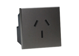 AUSTRALIA, NEW ZEALAND 10 AMPERE-240 VOLT TYPE I OUTLET AS/NZS 4417, AS 3112 (AU1-10R) MODULAR TYPE PANEL/WALL BOX MOUNT, 45mmx45mm SIZE, SHUTTERED CONTACTS, 2 POLE-3 WIRE GROUNDING (2P+E). BLACK (MAGNESIUM COLOR). 

<br><font color="yellow">Notes: </font>  
<br><font color="yellow">*</font> Mounts on American 2X4 wall boxes, requires frame # 79120X45-N & # 79130X45-N wall plate (White, Black, ALU, SS). 
<br> <font color="yellow">*</font> Mounts on American 4X4 wall boxes, requires frame # 79210X45-N & # 79220X45-N wall plate (White, SS).<br><font color="yellow">*</font> Mounts on European wall boxes (60mm on center), requires frame # 79250X45-N & wall plate # 79265X45-N.
<br><font color="yellow">*</font> Surface mount insulated wall boxes # 680602X45 series. Surface mount Metal wall boxes # 79235X45 series.
<br><font color="yellow">*</font> Surface mount weatherproof, IP66 rated. Requires frame # 730092X45 & # 74790X45 wall box.
<br><font color="yellow">*</font> Panel mount frames # 79100X45, # 79100X45-ALU. DIN rail mount Frame # 79595X45. <a href="http://www.internationalconfig.com/catalog_pages/pg94.pdf" style="text-decoration: none" target="_blank"> Panel Mount Instruction Guide</a>
<br><font color="yellow">*</font> Complete range of modular devices and mounting component options. <a href="http://www.internationalconfig.com/modular_electrical_devices.asp" style="text-decoration: none">Modular Devices Link</a>
 <br><font color="yellow">*</font> Wall plates, boxes, outlets, switches, modular GFCI/RCD and circuit breakers are listed below. Scroll down to view.


 