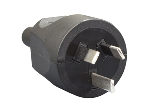 AUSTRALIA, NEW ZEALAND PLUG, 10 AMPERE-250 VOLT TYPE I PLUG, AS/NZS 3112, (AU1-10P), IP20 RATED, REWIREABLE PLUG, IMPACT RESISTANT NYLON, 2 POLE-3 WIRE GROUNDING (2P+E), O.D. CORD GRIP = 9.5mm (0.374") DIA., BLACK. 

<br><font color="yellow">Notes: </font> 
<br><font color="yellow">*</font> Terminals accept 0.75mm-1.5mm conductors.
<br><font color="yellow">*</font> Plug connects with 10 Ampere, 15 Ampere, 20 Ampere Australian, New Zealand outlets, receptacles, connectors.
<br><font color="yellow">*</font> Related plugs, outlets, GFCI sockets, power cords, power strips, adapters listed below. Scroll down to view.

