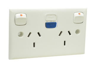 AUSTRALIAN / NEW ZEALAND 10 AMPERE 230-240 VOLT, 50Hz, GFCI / RCD, 10mA TRIP DUPLEX POWER OUTLET (AU1-10R) (AS/NZS 3112), SHUTTERED CONTACTS, ON/OFF SWITCHES, INDICATOR LIGHT, INTEGRAL WALL PLATE, 2 POLE-3 WIRE GROUNDING(2P+E). WHITE.  

<br><font color="yellow">Notes: </font> 
<br><font color="yellow">*</font> Not for use on life support, medical equipment, refrigeration equipment.
<br><font color="yellow">*</font> Horizontal mount on American 2x4 wall boxes, surface mount on #84225-AR, #74225 wall boxes.
<br><font color="yellow">*</font> Australia TUV approved building wire/cable #<a href="https://internationalconfig.com/icc6.asp?item=CNCP07AA002">CNCP07AA002</a>.
<br><font color="yellow">*</font> Scroll down to view related power cords, plugs, power strips, GFCI sockets, plug adapters.