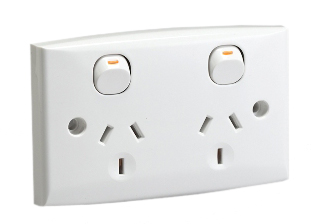 AUSTRALIA / NEW ZEALAND 10 AMPERE-250 VOLTS TYPE I DUPLEX OUTLET (AS/NZS 3112) (AU1-10R), SINGLE POLE ON/OFF SWITCHES, INTEGRAL WALL PLATE, PANEL OR WALL BOX MOUNT, 2 POLE-3 WIRE GROUNDING (2P+E). WHITE.

<br><font color="yellow">Notes: </font> 
<br><font color="yellow">*</font> Horizontal mount on American 2x4 wall boxes, surface mount on #84225-AR, #74225 wall boxes.
<br><font color="yellow">*</font> Australia TUV approved building wire/cable #<a href="http://internationalconfig.com/icc6.asp?item=CNCP07AA002">CNCP07AA002</a>.
<br><font color="yellow">*</font> Scroll down to view related power cords, plugs, power strips, GFCI sockets, plug adapters.
