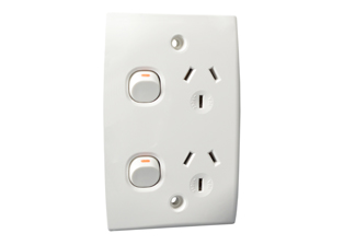 AUSTRALIA / NEW ZEALAND 10 AMPERE-250 VOLTS DUPLEX OUTLET TYPE I, AS/NZS 4417 (RCM MARK), AS/NZS 3112, (AU1-10R), SINGLE POLE ON/OFF SWITCHES, INTEGRAL WALL PLATE, 2 POLE-3 WIRE GROUNDING (2P+E). WHITE.

<br><font color="yellow">Notes: </font> 
<br><font color="yellow">*</font> Vertical mount on American 2x4 wall boxes, surface mount on #84225-AR, #74225 wall boxes.
<br><font color="yellow">*</font> Australia TUV approved building wire/cable #<a href="http://internationalconfig.com/icc6.asp?item=CNCP07AA002">CNCP07AA002</a>.
<br><font color="yellow">*</font> Scroll down to view related power cords, plugs, power strips, GFCI sockets, plug adapters.
