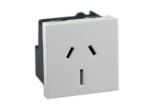 AUSTRALIA, NEW ZEALAND 15 AMPERE-240 VOLT AS/NZS 3112, AS/NZS 4417, (AU2-15R) MODULAR TYPE PANEL/WALL BOX MOUNT TYPE I OUTLET, 45mmx45mm SIZE, SHUTTERED CONTACTS, 2 POLE-3 WIRE GROUNDING (2P+E). WHITE.  

<br><font color="yellow">Notes: </font> 
<br><font color="yellow">*</font> Outlet accepts 10 Amp and 15 Amp Australian / New Zealand plugs.
<br><font color="yellow">*</font> Mounts on American 2X4 wall boxes, requires frame # 79120X45-N & # 79130X45-N wall plate (White, Black, ALU, SS). 
<br> <font color="yellow">*</font> Mounts on American 4X4 wall boxes, requires frame # 79210X45-N & # 79220X45-N wall plate (White, SS).<br><font color="yellow">*</font> Mounts on European wall boxes (60mm on center), requires frame # 79250X45-N & wall plate # 79265X45-N.
<br><font color="yellow">*</font> Surface mount insulated wall boxes # 680602X45 series. Surface mount Metal wall boxes # 79235X45 series.
<br><font color="yellow">*</font> Surface mount weatherproof, IP66 rated. Requires frame # 730092X45 & # 74790X45 wall box.
<br><font color="yellow">*</font> Panel mount frames # 79100X45, # 79100X45-ALU. DIN rail mount Frame # 79595X45. <a href="https://www.internationalconfig.com/catalog_pages/pg94.pdf" style="text-decoration: none" target="_blank"> Panel Mount Instruction Guide</a>
<br><font color="yellow">*</font> Complete range of modular devices and mounting component options. <a href="https://www.internationalconfig.com/modular_electrical_devices.asp" style="text-decoration: none">Modular Devices Link</a>
 <br><font color="yellow">*</font> Wall plates, boxes, outlets, switches, modular GFCI/RCD and circuit breakers are listed below. Scroll down to view.

