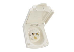 AUSTRALIA / NEW ZEALAND 15 AMPERE-250 VOLT PANEL MOUNT POWER INLET (AU2-15P) (AS/NZS 3112), WEATHERPROOF (IP34), LIFT LID COVER, WITH GASKET, 2 POLE-3 WIRE GROUNDING (2P+E). WHITE. 

<br><font color="yellow">Notes: </font> 
<br><font color="yellow">*</font> Panel mount inlet accepts Australia, New Zealand 20A, 15A, In-line connectors.
<br><font color="yellow">*</font> For mobile equipment, RV applications. Australia building wire available. # <a href="https://internationalconfig.com/icc6.asp?item=CNCP07AA002">CNCP07AA002</a>.
<br><font color="yellow">*</font> Australia, New Zealand plugs, connectors, outlets, GFCI (RCD) sockets, power cords, adapters listed below in related products. Scroll down to view.
