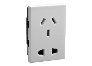 CHINA 10 AMPERE-250 VOLT (CH1-10R) & (EURO/NEMA) GB 2099, GB 1002 MODULAR OUTLET, SHUTTERED CONTACTS, 67.5mmx45mm SIZE, 2 POLE-3 WIRE (2P+E), SNAP-IN MOUNT. WHITE.

<br><font color="yellow">Notes: </font> 
<br><font color="yellow">*</font> Mounts on American 2X4 wall boxes, requires frame # 79170X45-N & # 79180X45-N wall plate (White, SS). 
<br> <font color="yellow">*</font> Mounts on American 4X4 wall boxes, requires frame # 79210X45-N & # 79220X45-N wall plate (White, SS) & blank 79590X45.
<br><font color="yellow">*</font> Mounts on European wall boxes (121mm on center), requires frame # 730093X45.
<br><font color="yellow">*</font> Surface mount Insulated wall boxes # 680603X45 series. Surface mount Metal wall boxes # 79280X45 series.
<br><font color="yellow">*</font> Surface mount weatherproof, IP66 rated. Requires frame # 730093X45 & # 74792X45 wall box.
<br><font color="yellow">*</font> Complete range of modular devices and mounting component options. <a href="http://www.internationalconfig.com/modular_electrical_devices.asp" style="text-decoration: none">Modular Devices Link</a>
 <br><font color="yellow">*</font> Wall plates, boxes, outlets, switches, modular GFCI/RCD and circuit breakers are listed below. Scroll down to view.
