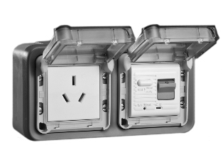 CHINA 10 AMPERE-230 VOLT GFCI (RCBO/RCD) OUTLET (CH1-10R), 50/60 Hz, 10mA TRIP, IP55 RATED, 2 POLE-3 WIRE GROUNDING (2P+E), HORIZONTAL SURFACE MOUNT WEATHERPROOF BOX AND COVER, (GLAND TYPE CABLE ENTRY). GRAY.

<BR><font color="yellow">Notes:</font>
<BR><font color="yellow">*</font> Protects Downstream outlets. 
<BR><font color="yellow">*</font> No reset after power failure (Latched RCD). 
<BR><font color="yellow">*</font> Screw terminal torque = 0.08Nm. Operating temp. = -5�C to +40�C.  
<br><font color="yellow">*</font> Outlet accepts 10 ampere (CH1-10P) China plugs only.   
