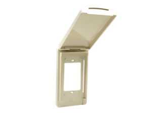 WEATHERPROOF VERTICAL MOUNT COVER, IP44 RATED. PANEL OR WALL BOX MOUNT ON AMERICAN 2x4 FLUSH WALL BOXES (MIN. WALL BOX SIZE = 16.5 CUBIC INCHES). WHITE.

<br><font color="yellow">Notes: </font> 
<br><font color="yellow">*</font> Outlets can be mounted @ "12", "3", "6", "9" clock hour position on the wall plate / mounting frame.
<br><font color="yellow">*</font> Cover also accepts #74210, Australian outlet.
<br><font color="yellow">*</font> Not for use with Australian outlets #74220, 74200, 74200-NS.
<br><font color="yellow">*</font> Not for use with #74910, #74920 wall plate / mounting frames.
<br><font color="yellow">*</font> Not for use on surface wall boxes #74225, #84225-AR.
<br><font color="yellow">*</font> Not for use with #74900-RCDS, #85100-RCD.
<br><font color="yellow">*</font> Scroll down to view related outlets, GFCI socket, universal power strips, plug adapters.

 