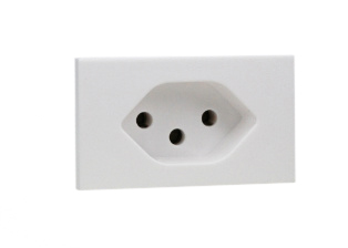 SWISS 10 AMPERE-250 VOLT SEV 1011 (SW1-10R) OUTLET (TYPE 13 DAMP LOCATIONS), 2 POLE-3 WIRE GROUNDING, 36.8mmX62.2mm SIZE, SNAP-IN PANEL MOUNT. WHITE.
