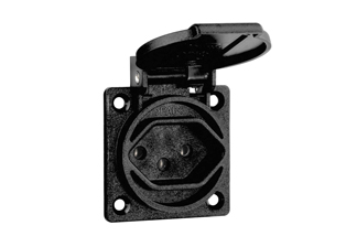 SWISS 10 AMPERE-250 VOLT WEATHERPROOF (IP54) PANEL OR WALL BOX MOUNT (SW1-10R) TYPE 13, POWER OUTLET (WITH GASKET), 2 POLE-3 WIRE GROUNDING (2P+E). BLACK. 

<br><font color="yellow">Notes: </font> 
<br><font color="yellow">*</font> Thermoplastic socket outlet.
<br><font color="yellow">*</font> Operating temp. = -25�C to +40�C.
<br><font color="yellow">*</font> Storage temp. = -25�C to +70�C.
<br><font color="yellow">*</font> Stainless steel wall plates #97120-BZ and #97120-DBZ mounts outlet onto standard American 2x4 and 4x4 wall boxes.
<br><font color="yellow">*</font> For surface mount applications use #70125 wall box.
<br><font color="yellow">*</font> For DIN rail mount use #70125-DIN bracket with #70125 wall box.
<br><font color="yellow">*</font> Optional panel mount terminal shield #70127 available.
<br><font color="yellow">*</font> Swiss plugs outlets, connectors, power cords, socket strips, GFCI (RCD) outlets are listed below in related products. Scroll down to view.