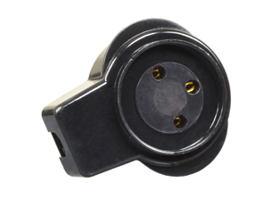 ISRAELI IN-LINE 16 AMPERE-250 VOLT TYPE H CONNECTOR SI 32 (IS1-16R), ANGLE CORD GRIP, 2 POLE-3 WIRE GROUNDING. BLACK.