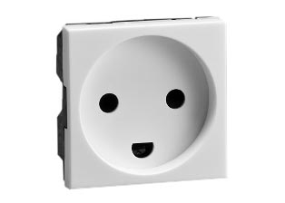 DENMARK, DANISH 13 AMPERE-250 VOLT OUTLET TYPE K (DE1-13R), 45mmX45mm MODULAR SIZE, SHUTTERED CONTACTS, 2 POLE-3 WIRE GROUNDING (2P+E). WHITE.

<br><font color="yellow">Notes: </font>  
<br><font color="yellow">*</font> Mounts on American 2X4 wall boxes, requires frame # 79120X45-N & # 79130X45-N wall plate (White, Black, ALU, SS). 
<br> <font color="yellow">*</font> Mounts on American 4X4 wall boxes, requires frame # 79210X45-N & # 79220X45-N wall plate (White, SS).<br><font color="yellow">*</font> Mounts on European wall boxes (60mm on center), requires frame # 79250X45-N & wall plate # 79265X45-N.
<br><font color="yellow">*</font> Surface mount insulated wall boxes # 680602X45 series. Surface mount Metal wall boxes # 79235X45 series.
<br><font color="yellow">*</font> Surface mount weatherproof, IP66 rated. Requires frame # 730092X45 & # 74790X45 wall box.
<br><font color="yellow">*</font> Panel mount frames # 79100X45, # 79100X45-ALU. DIN rail mount Frame # 79595X45. <a href="https://www.internationalconfig.com/catalog_pages/pg94.pdf" style="text-decoration: none" target="_blank"> Panel Mount Instruction Guide</a>
<br><font color="yellow">*</font> Complete range of modular devices and mounting component options. <a href="https://www.internationalconfig.com/modular_electrical_devices.asp" style="text-decoration: none">Modular Devices Link</a>
 <br><font color="yellow">*</font> Wall plates, boxes, outlets, switches, modular GFCI/RCD and circuit breakers are listed below. Scroll down to view..