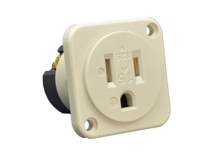 JAPAN 15 AMPERE-125 VOLT PANEL MOUNT OUTLET, JIS C 8303 TYPE B (JA1-15R) (NEMA 5-15R), IMPACT RESISTANT NYLON BODY, 2 POLE-3 WIRE GROUNDING (2P+E), BACK OR SIDE WIRED. IVORY. PSE, JET APPROVED.

<br><font color="yellow">Notes: </font> 
<br><font color="yellow">*</font> Outlet accepts 15A-125V American NEMA 5-15P, NEMA 1-15P plugs, Japan JA1-15P plugs. <font color="YELLOW"> Locking version available #78508-LK prevents accidental disconnects.</font>
<br><font color="yellow">*</font> Japan power cords, plugs, outlets, connectors are listed below in related products. Scroll down to view.
