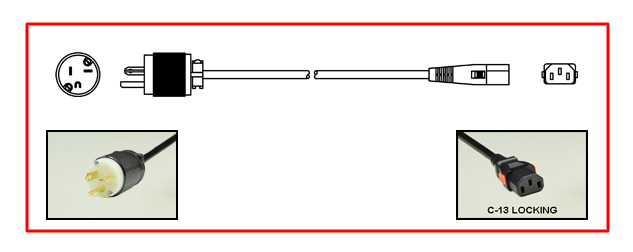 <font color="RED">LOCKING </font> 15A-125V POWER CORD, NEMA 5-20P PLUG, IEC 60320 <font color="RED"> LOCKING C-13 CONNECTOR</font>, SJT 14/3 AWG, 105�C, 2 POLE-3 WIRE GROUNDING [2P+E], 2.5 METERS [8FT-2IN] [98"] LONG. BLACK.
<br><font color="yellow">Length: 2.5 METERS [8FT-2IN]</font>

<br><font color="yellow">Notes: </font> 
<br><font color="yellow">*</font> IEC 60320 C13 connector locks onto C14 power inlets or C14 plugs. (<font color="red"> Red color (slide release latch) unlocks the C13 connector.</font>)
<br><font color="yellow">*</font> IEC 60320, IEC 60309 C13, C19 locking type American (NEMA), European, International power cords, PDU power strips, In-line connectors, panel mount sockets are listed below in related products. Scroll down to view.

 