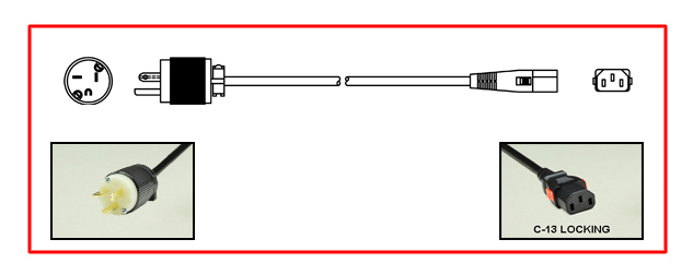 <font color="RED">LOCKING </font> 15A-250V POWER CORD, NEMA 6-20P PLUG, IEC 60320 <font color="RED"> LOCKING C-13 CONNECTOR</font>, SJT 14/3 AWG, 105C, 2 POLE-3 WIRE GROUNDING [2P+E], 2.5 METERS [8FT-2IN] [98"] LONG. BLACK.
<br><font color="yellow">Length: 2.5 METERS [8FT-2IN]</font>

<br><font color="yellow">Notes: </font> 
<br><font color="yellow">*</font> Locking C13 connector designed to securely lock onto all C14 inlets, C14 plugs, C14 power cords.
<br><font color="yellow">*</font> IEC 60320 C13 connector locks onto C14 power inlets or C14 plugs. (<font color="red"> Red color (slide release latch) unlocks the C13 connector.</font>)
<br><font color="yellow">*</font> IEC 60320, IEC 60309 C13, C19 locking type American NEMA, European, International power cords, PDU power strips, In-line connectors, panel mount sockets are listed below in related products. Scroll down to view.
 