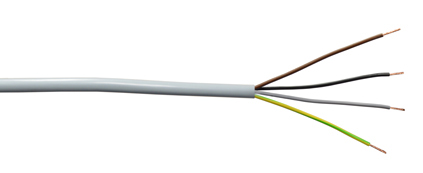 <font color="yellow">Cordage: H05VV-F (0.75mm²)</font>
<br>
EUROPEAN H05VV-F "HAR" VDE APPROVED CORDAGE, 4 CONDUCTOR 18AWG (0.75mm²), 300/500 VOLT, 70°C, PVC JACKET, PVC CONDUCTORS (BROWN, BLACK, GREY, GREEN/YELLOW), O.D. = 7.1mm, GREY.

<BR> <font color="yellow"> Notes:</font>
<BR> <font color="yellow">*</font> Flex temp. range = -5°C to +70°C. 
<BR> <font color="yellow">*</font> Static temp. range = -40°C to +70°C.  
<BR> <font color="yellow">*</font> Working voltage = 300/500 volts.
<BR> <font color="yellow">*</font> Flexing bending radius = 7.5 x Ø 
<BR> <font color="yellow">*</font> Additional cordage sizes listed below in related products. Scroll down to view.