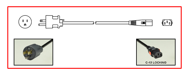 <font color="red">LOCKING</font> JAPAN 12A-125V POWER CORD, [JA1-15P] PLUG, IEC 60320 <font color="RED"> LOCKING C-13 CONNECTOR</font>, 2 POLE-3 WIRE GROUNDING [2P+E], 2.5 METERS [8FT-2IN] [98"] LONG. BLACK. 
<br><font color="yellow">Length: 2.5 METERS [8FT-2IN]</font>

<br><font color="yellow">Notes: </font> 
<br><font color="yellow">*</font> Locking C13 connector designed to securely lock onto all C14 inlets, C14 plugs, C14 power cords.
<br><font color="yellow">*</font> IEC 60320 C13 connector locks onto C14 power inlets or C14 plugs. (<font color="red"> red color [slide release latch] unlocks the C13 connector.</font>)
<br><font color="yellow">*</font> Japan power strips, power cords, outlets, connectors, panel mount outlets listed below in related products. Scroll down to view.